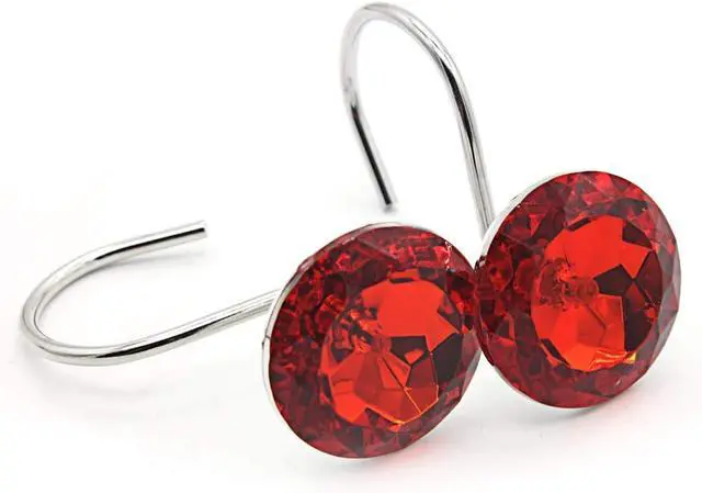 Alt view image 4 of 7 - 12PCS Red Diamond Crystal Bling Shower Curtain Hooks Rings for Bathroom | Metal Rust Shower Rings Round Acrylic Decorative Rhinestones Bling Rolling Bathroom