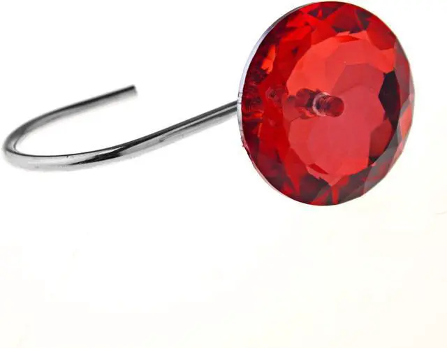 Alt view image 5 of 7 - 12PCS Red Diamond Crystal Bling Shower Curtain Hooks Rings for Bathroom | Metal Rust Shower Rings Round Acrylic Decorative Rhinestones Bling Rolling Bathroom