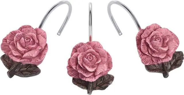 Main image of AGPTEK Rose Shower Curtain Hooks, 12 PCS | Anti Rust, Decorative Vintage Resin Rose, For Bathroom, Baby Room, Bedroom, Living Room