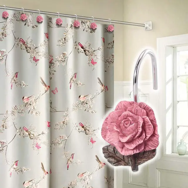 Alt view image 5 of 5 - AGPTEK Rose Shower Curtain Hooks, 12 PCS | Anti Rust, Decorative Vintage Resin Rose, For Bathroom, Baby Room, Bedroom, Living Room
