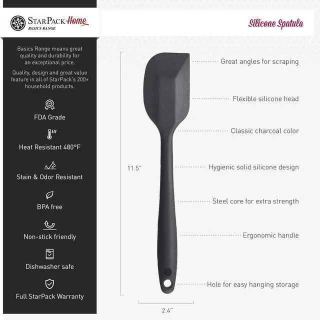 Alt view image 2 of 3 - StarPack Basics Silicone Spatula Set of 2 (1 Small, 1 Large), High Heat Resistant to 480°F, Hygienic One Piece Design, Non Stick Rubber Cooking Utensil Set (Gray Black)