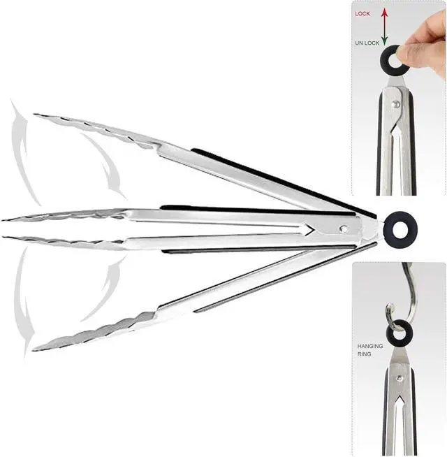 Alt view image 3 of 7 - TENTA TENTA KITCHEN 9" Stainless Steel Kitchen Tongs, Locking Metal Food Tongs Non-Slip Grip (Set of 3)