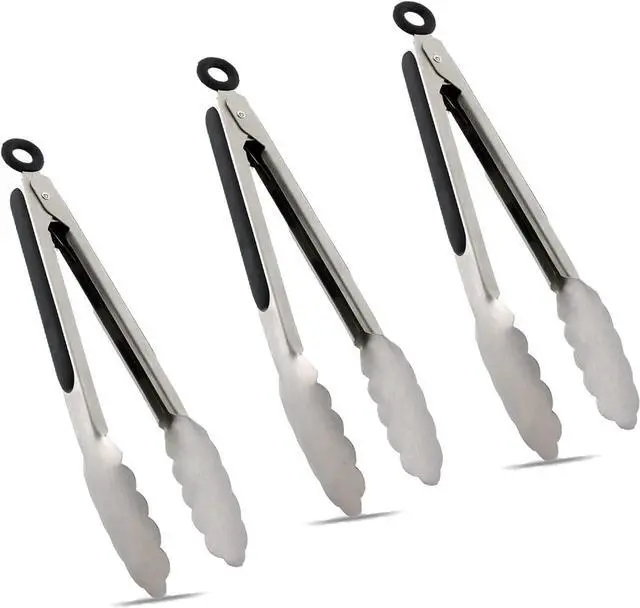 Main image of TENTA TENTA KITCHEN 9" Stainless Steel Kitchen Tongs, Locking Metal Food Tongs Non-Slip Grip (Set of 3)