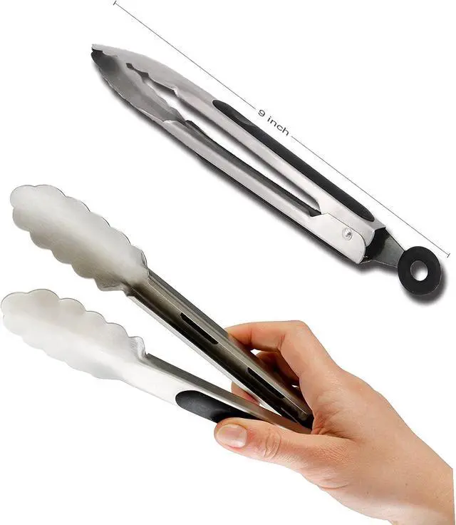 Alt view image 2 of 7 - TENTA TENTA KITCHEN 9" Stainless Steel Kitchen Tongs, Locking Metal Food Tongs Non-Slip Grip (Set of 3)