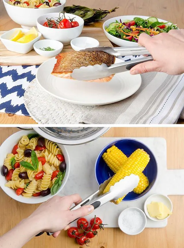 Alt view image 5 of 7 - TENTA TENTA KITCHEN 9" Stainless Steel Kitchen Tongs, Locking Metal Food Tongs Non-Slip Grip (Set of 3)