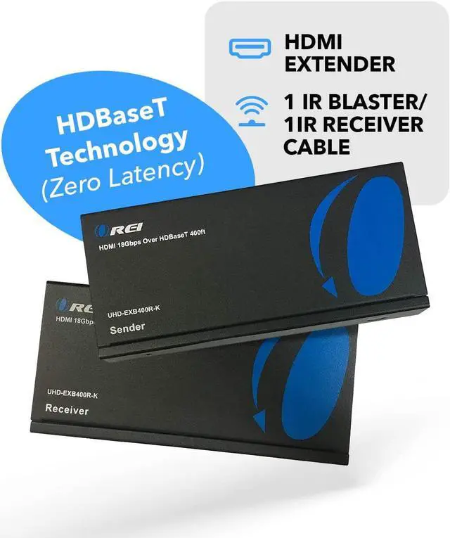 Alt view image 2 of 7 - OREI 4K HDMI Extender Balun HDBaseT UltraHD 4K,60Hz 4:4:4 Over Single CAT5e/6/7 Cable with HDR, CEC & IR Control, RS-232 - Up to 400 Ft - Loop Out - Power Over Cable - Audio Out