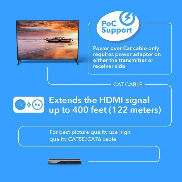 Alt view image 4 of 7 - OREI 4K HDMI Extender Balun HDBaseT UltraHD 4K,60Hz 4:4:4 Over Single CAT5e/6/7 Cable with HDR, CEC & IR Control, RS-232 - Up to 400 Ft - Loop Out - Power Over Cable - Audio Out