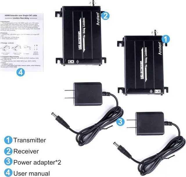 Alt view image 7 of 7 - HDMI Over Coax Extender, HDMI Transmitter and Receiver Support 1080P Full HD HDMI Signal Lossless No Delay, Up to 300 M / 984 FT HDMI Extender Via Coaxial Cable, for DVR and DVD Players(Black)