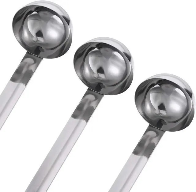 Alt view image 2 of 6 - Meekoo 3 Pieces Stainless Steel Ladles with Pouring Rim Long Handle,1 Oz | For Soup Sauce Gravy Serving, Aguas Frescas Beverages, Hooked Handle Storage, Mirror Finish Dishwasher Safe Easy Clean