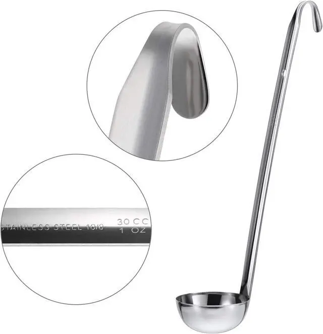 Alt view image 3 of 6 - Meekoo 3 Pieces Stainless Steel Ladles with Pouring Rim Long Handle,1 Oz | For Soup Sauce Gravy Serving, Aguas Frescas Beverages, Hooked Handle Storage, Mirror Finish Dishwasher Safe Easy Clean