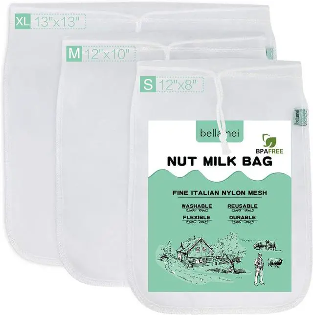 Main image of Nut Milk Bag Reusable 3 Pack Multi-size Food Strainer Nut Bags