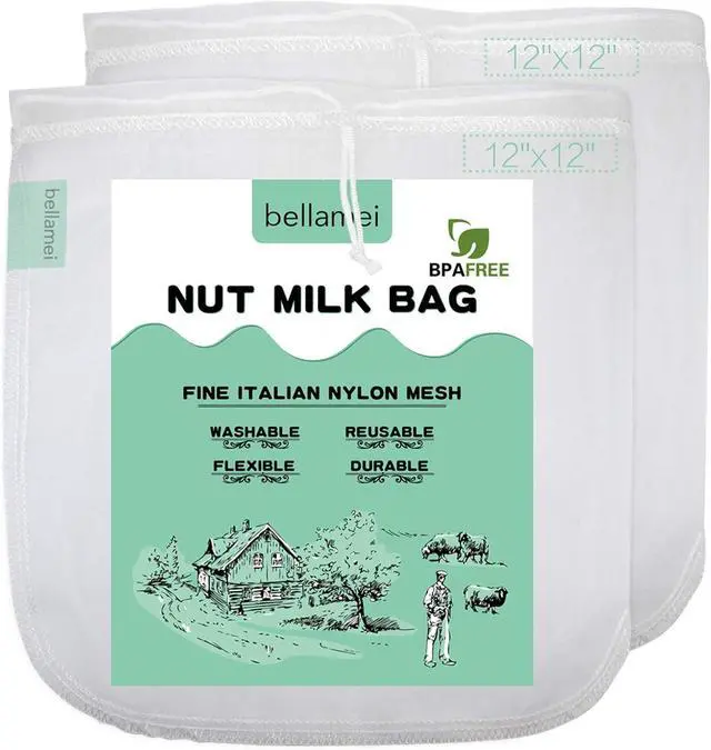 Main image of Nut Milk Bag Reusable 2 Pack Food Strainer Nut Bag(12×12 in) | for Straining Almond/Soy Milk Greek Yogurt Cold Brew Coffee Tea Beer Celery Juice Fine Nylon Mesh