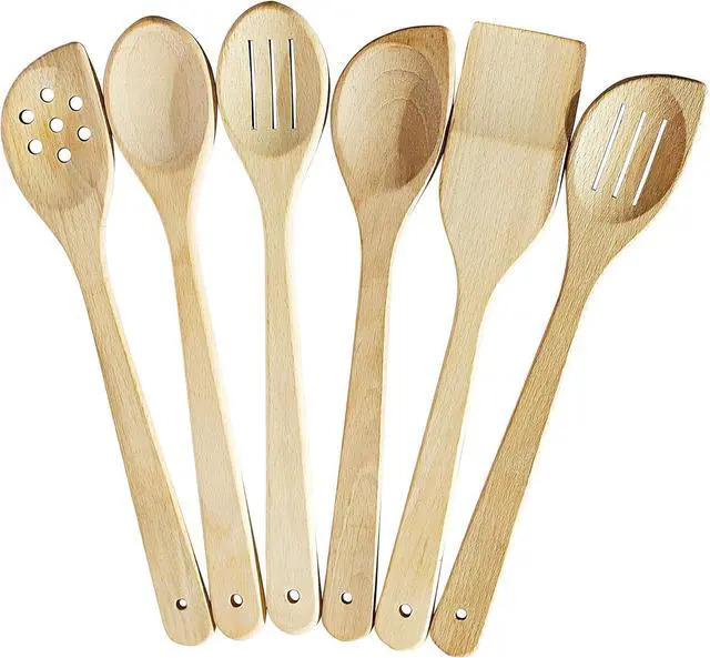 Main image of Healthy Wooden Spoons For Cooking Set of 6. Safe and Reliable Cooking Utensils for Kitchen  100% Natural Nonstick Wood Spatula Spoon For Scraping, Stirring, Serving  Uncoated Solid Hardwood