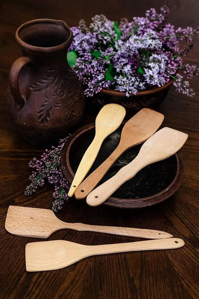 Alt view image 5 of 7 - ECOSALL Nonstick Wooden Spatulas for Cooking, 5-Piece Wood Spatula Set