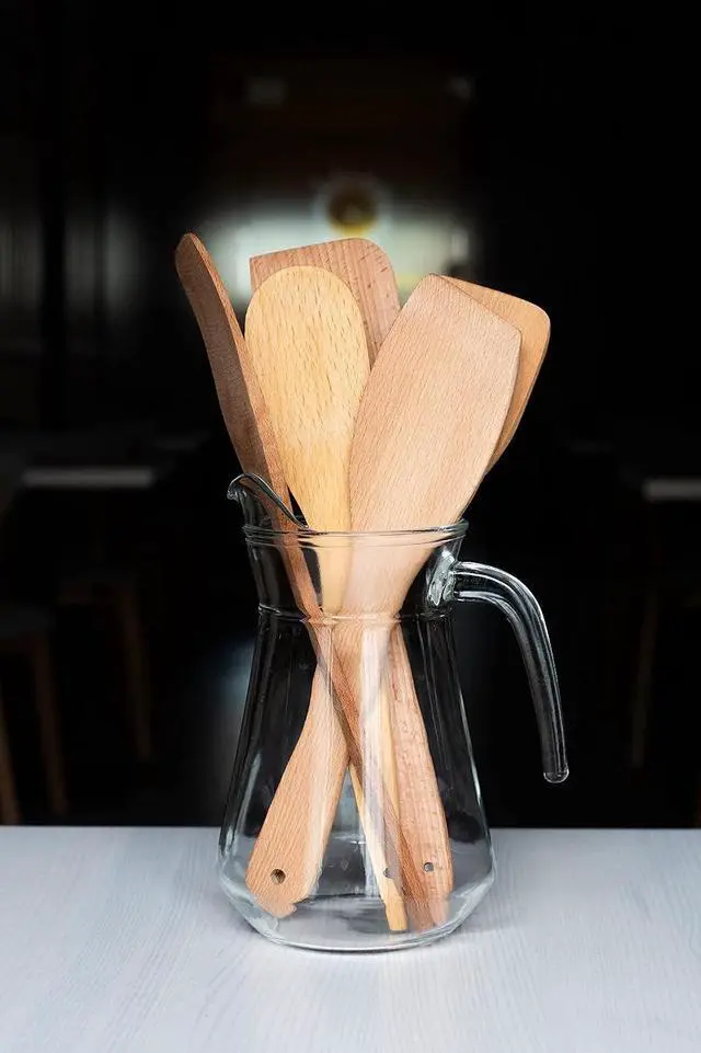 Alt view image 6 of 7 - ECOSALL Nonstick Wooden Spatulas for Cooking, 5-Piece Wood Spatula Set