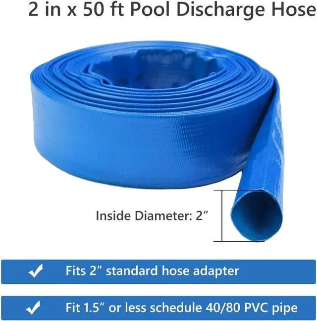 Alt view image 4 of 7 - 2 IN x 50 FT Pool Backwash Hose, Heavy Duty Flat Discharge Hose, Weather and Burst Resistant, Best Pool Hoses for Inground Pools, Pool Filter Hose & Pool Drain Hose