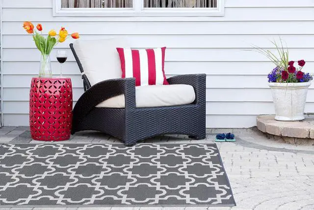 Alt view image 2 of 7 - DII Reversible Outdoor Lattice Woven Rug, 4x6 Ft, Gray
