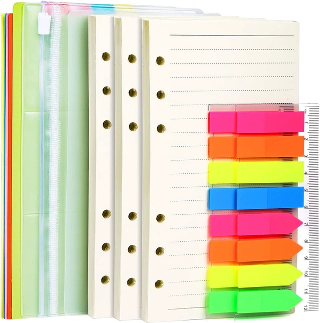 Main image of A6 Paper, Planner Inserts for A6 Binder, 6.73"x3.74" Lined Paper, Filler Paper, with Binder Pockets & Dividers, for Refillable Notebook, Journal, Planner Refills