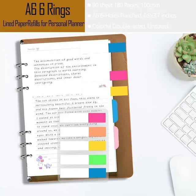 Alt view image 4 of 7 - Rancco A6 Planner Inserts Lined Paper, Colorful 90 Page 6-Ring Memo Refills Loose-leaf Refill Paper w/Zipper Pouch, Binder Dividers, Ruler, Index Tab for Planner Journal Dairy, Double-sided, 6.9x3.7"