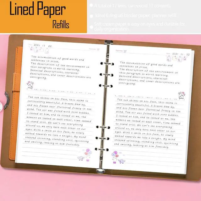 Alt view image 6 of 7 - Rancco A6 Planner Inserts Lined Paper, Colorful 90 Page 6-Ring Memo Refills Loose-leaf Refill Paper w/Zipper Pouch, Binder Dividers, Ruler, Index Tab for Planner Journal Dairy, Double-sided, 6.9x3.7"