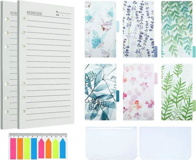 Main image of A6 Refill Paper set, 6 Plastic Binder inserts, 2 A6 Lined Refill Paper, 2 Binder Pockets, 160 Index Tabs,6 Holes Refillable Paper for Planner Organizer Notebook Journal (Mori Series)