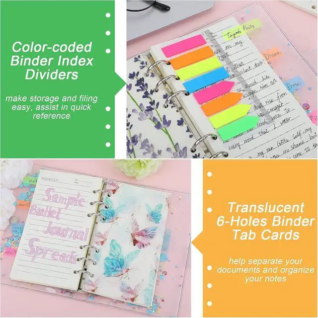 Alt view image 4 of 7 - A6 Refill Paper set, 6 Plastic Binder inserts, 2 A6 Lined Refill Paper, 2 Binder Pockets, 160 Index Tabs,6 Holes Refillable Paper for Planner Organizer Notebook Journal (Mori Series)