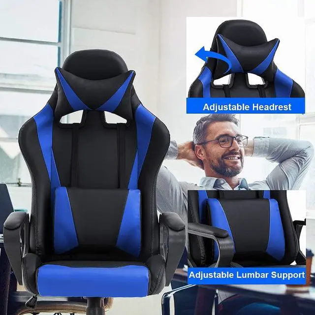 Alt view image 5 of 7 - BestOffice High-Back Gaming Chair PC Office Chair Computer Racing Chair PU Desk Task Chair Ergonomic Executive Swivel Rolling Chair with Lumbar Support for Back Pain Women, Men,Blue