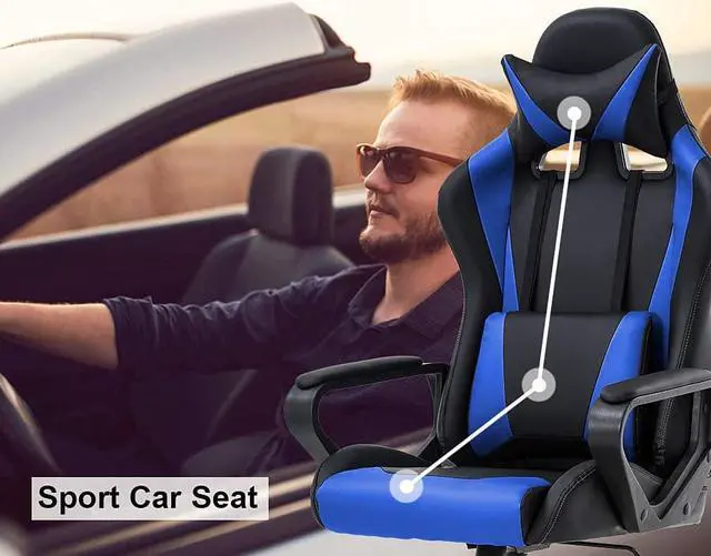 Alt view image 7 of 7 - BestOffice High-Back Gaming Chair PC Office Chair Computer Racing Chair PU Desk Task Chair Ergonomic Executive Swivel Rolling Chair with Lumbar Support for Back Pain Women, Men,Blue