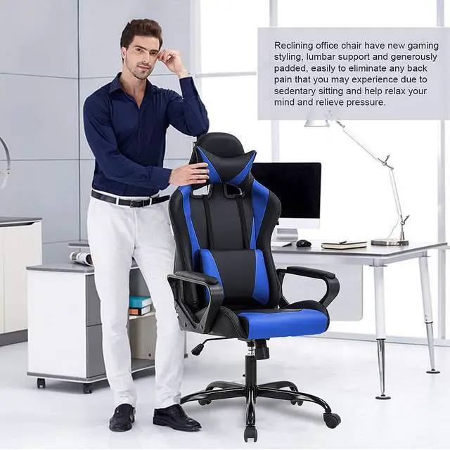 Alt view image 6 of 7 - BestOffice High-Back Gaming Chair PC Office Chair Computer Racing Chair PU Desk Task Chair Ergonomic Executive Swivel Rolling Chair with Lumbar Support for Back Pain Women, Men,Blue