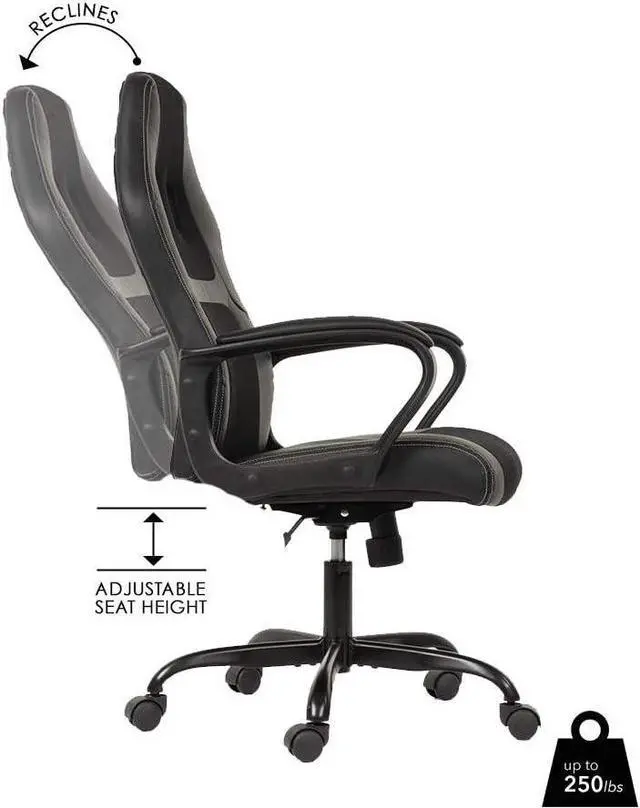 Alt view image 4 of 7 - Office Chair PC Gaming Chair Cheap Desk Chair Ergonomic PU Leather Executive Computer Chair Lumbar Support for Women, Men (Black)