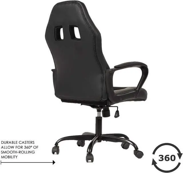 Alt view image 5 of 7 - Office Chair PC Gaming Chair Cheap Desk Chair Ergonomic PU Leather Executive Computer Chair Lumbar Support for Women, Men (Black)