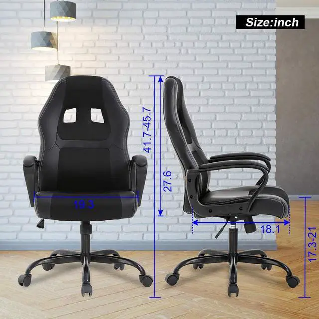 Alt view image 3 of 7 - Office Chair PC Gaming Chair Cheap Desk Chair Ergonomic PU Leather Executive Computer Chair Lumbar Support for Women, Men (Black)
