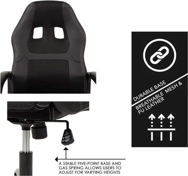 Alt view image 6 of 7 - Office Chair PC Gaming Chair Cheap Desk Chair Ergonomic PU Leather Executive Computer Chair Lumbar Support for Women, Men (Black)