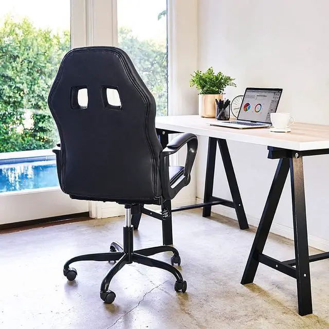 Alt view image 7 of 7 - Office Chair PC Gaming Chair Cheap Desk Chair Ergonomic PU Leather Executive Computer Chair Lumbar Support for Women, Men (Black)