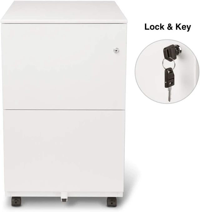 Alt view image 4 of 5 - Modern Soho Design 2-Drawer Metal Mobile File Cabinet with Lock Key, Fully Assembled, White
