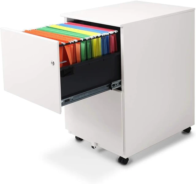 Alt view image 5 of 5 - Modern Soho Design 2-Drawer Metal Mobile File Cabinet with Lock Key, Fully Assembled, White