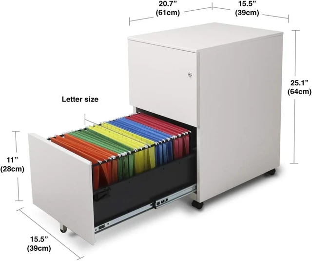 Alt view image 3 of 5 - Modern Soho Design 2-Drawer Metal Mobile File Cabinet with Lock Key, Fully Assembled, White