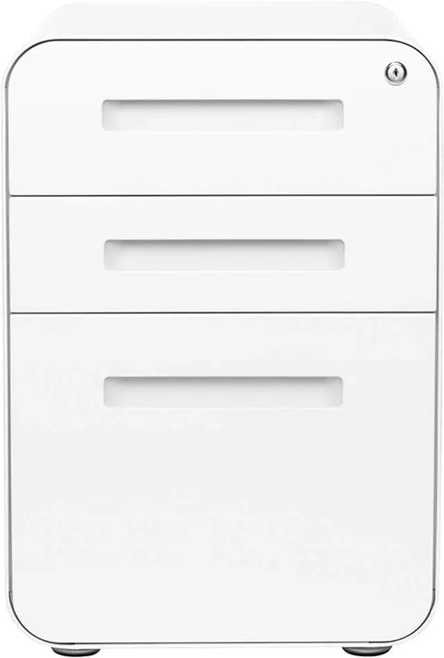 Alt view image 5 of 6 - Stockpile 3 Drawer File Cabinet with Lock - Under Office Desk Metal Filing Cabinet, Legal/Letter File Folders, Wheels and Stationary Feet, Pre-Assembled, White