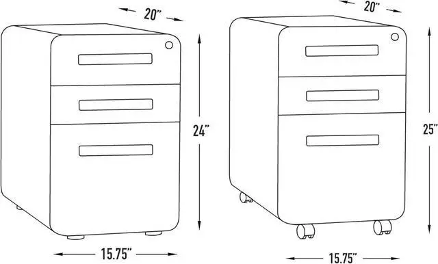 Alt view image 3 of 6 - Stockpile 3 Drawer File Cabinet with Lock - Under Office Desk Metal Filing Cabinet, Legal/Letter File Folders, Wheels and Stationary Feet, Pre-Assembled, White