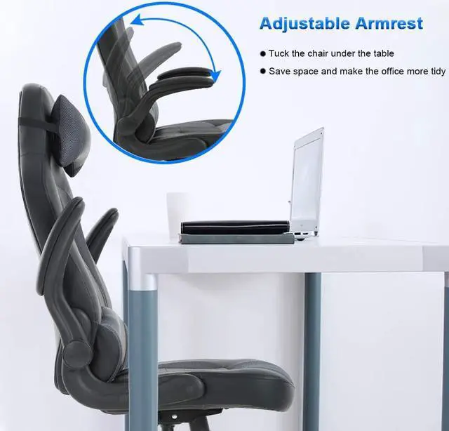 Alt view image 6 of 7 - BestOffice PC Gaming Chair Ergonomic Office Chair Desk Chair with Lumbar Support Flip Up Arms Headrest PU Leather Executive High Back Computer Chair for Adults Women Men (Grey)