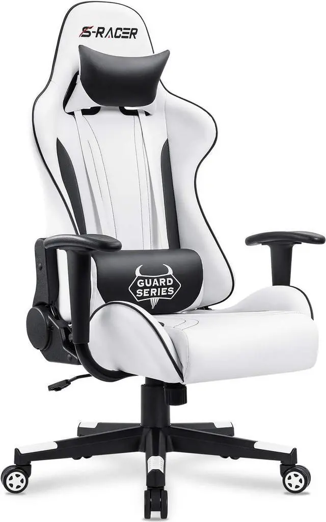 Main image of Gaming Chair, Video Game Chair with Footrest and Lumbar Support, Ergonomic Computer Chair Height Adjustable with Swivel Seat and Headrest (Pale White)