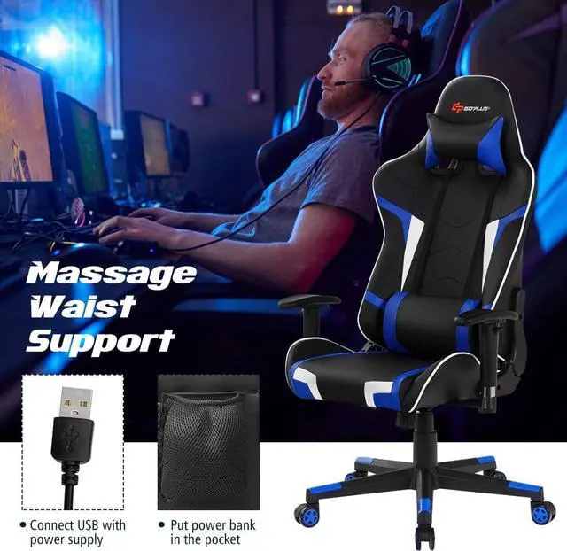 Alt view image 4 of 7 - Goplus Gaming Chair - Racing Style, High Back PU Leather, Adjustable Arms & Headrest, Ergonomic Reclining Game Chair with Rolling Swivel Base