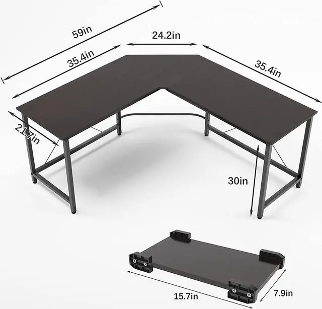 Alt view image 3 of 7 - soges 59inches x 59inches L Shaped Desk Computer Desk Multifunctional L Desk Large Corner Desk, Black, ZJ02-BK-N-CA