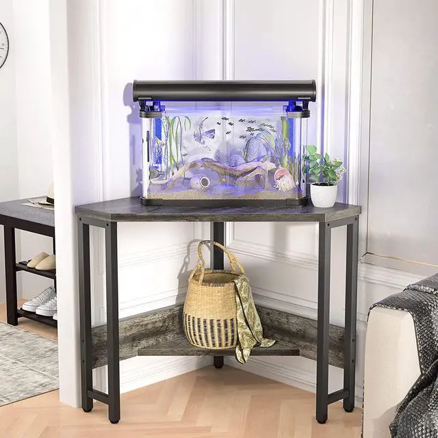 Alt view image 2 of 7 - Armocity Corner Desk Small Desk with Outlets Corner Table for Small Space, Computer Desk with USB Ports Triangle Desk with Storage for Home Office, Workstation, Living Room, Bedroom, Oak