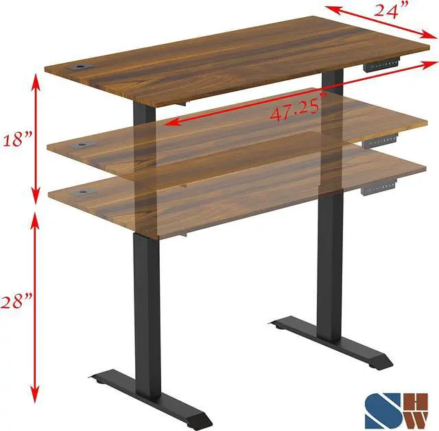 Alt view image 3 of 7 - SHW Memory Preset Electric Height Adjustable Standing Desk, 120 x 60 cm, Walnut