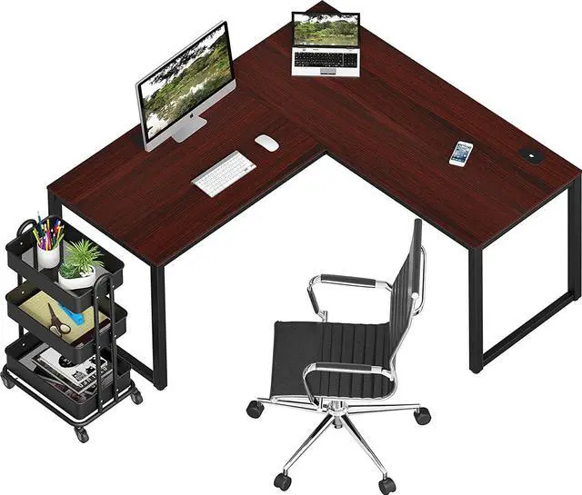 Alt view image 3 of 5 - SHW L Shaped Corner Office Computer Desk, Black Cherry, 55" x 60"