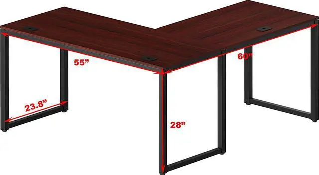 Alt view image 5 of 5 - SHW L Shaped Corner Office Computer Desk, Black Cherry, 55" x 60"