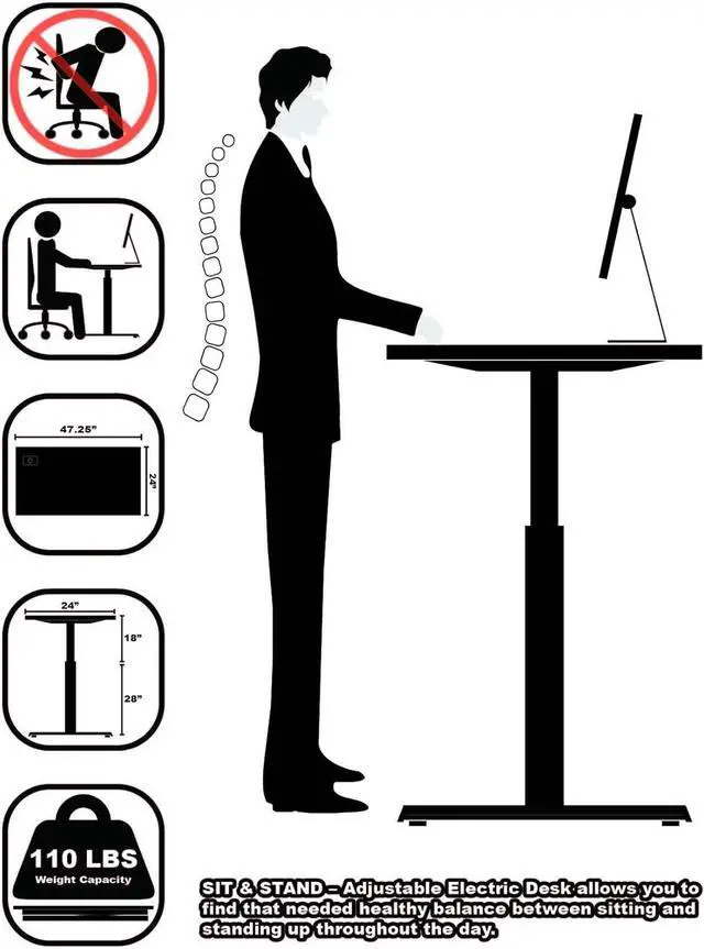Alt view image 5 of 7 - SHW Memory Preset Electric Height Adjustable Standing Desk, 48 x 24 Inches, Maple