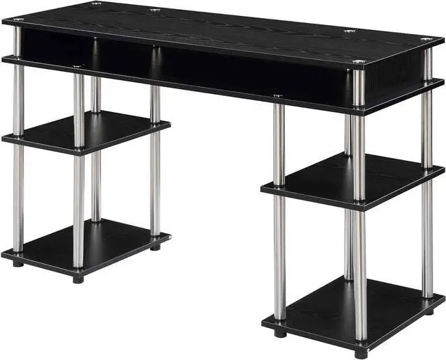 Main image of Convenience Concepts Designs2Go No Tools Student Desk 47.25" - Contemporary Office, Dorm Room Desk and Vanity with Storage Shelves, Black