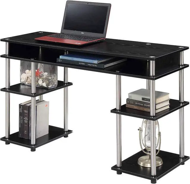 Alt view image 4 of 5 - Convenience Concepts Designs2Go No Tools Student Contemporary Office Desk and Vanity with Shelves, 47.25" L x 15.75" W x 30" H, Black